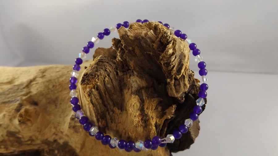  crystal memory wire bracelet with amethyst