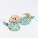 Terra Adorn  Artisan Blue Snake Skin Jasper, Dzi Agate & Turquoise earrings
