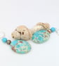 Terra Adorn  Artisan Blue Snake Skin Jasper, Dzi Agate & Turquoise earrings