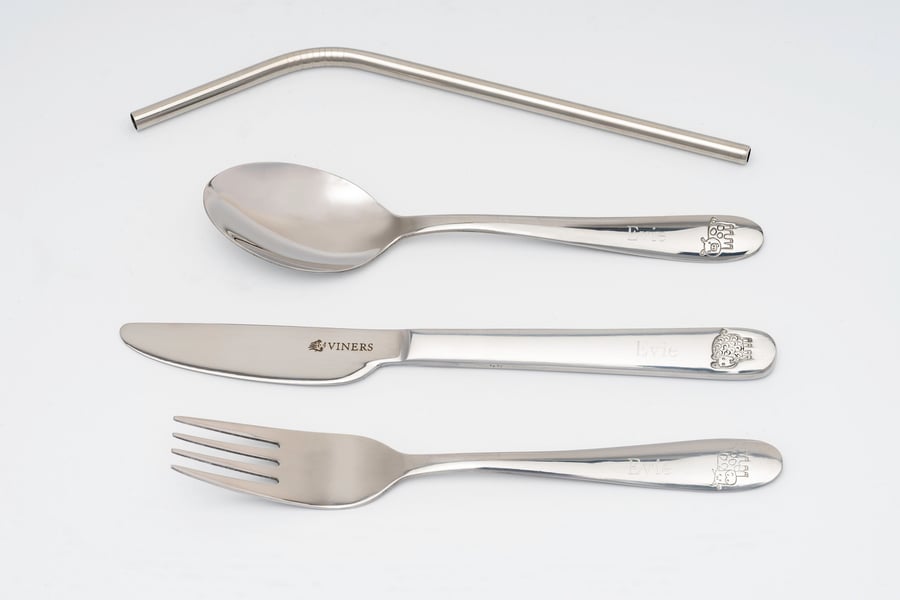 Childrens Kids Personalised Engraved FARMYARD Animals Cutlery Set 