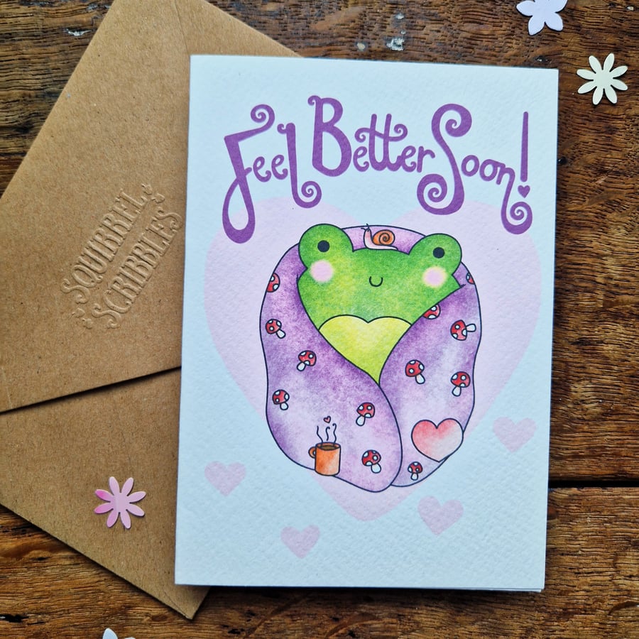 Get well soon card, Feel better soon card, Hug in the post, Frog card