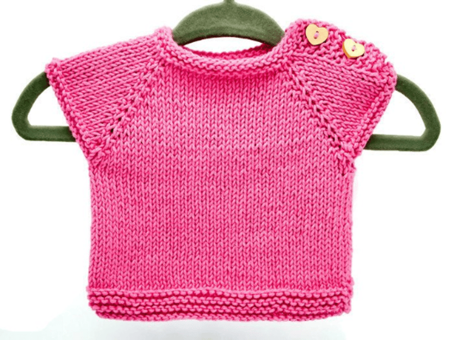 Hand Knitted Baby Top - Pink Cotton - Newborn