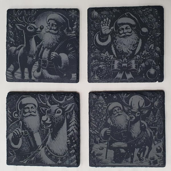 Santa Slate Coaster Set – Father Christmas, St. Nick & All His Jolly Names!