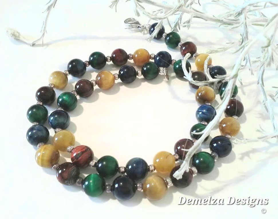 Multicoloured Tiger's Eye Sterling Silver Plated Necklace