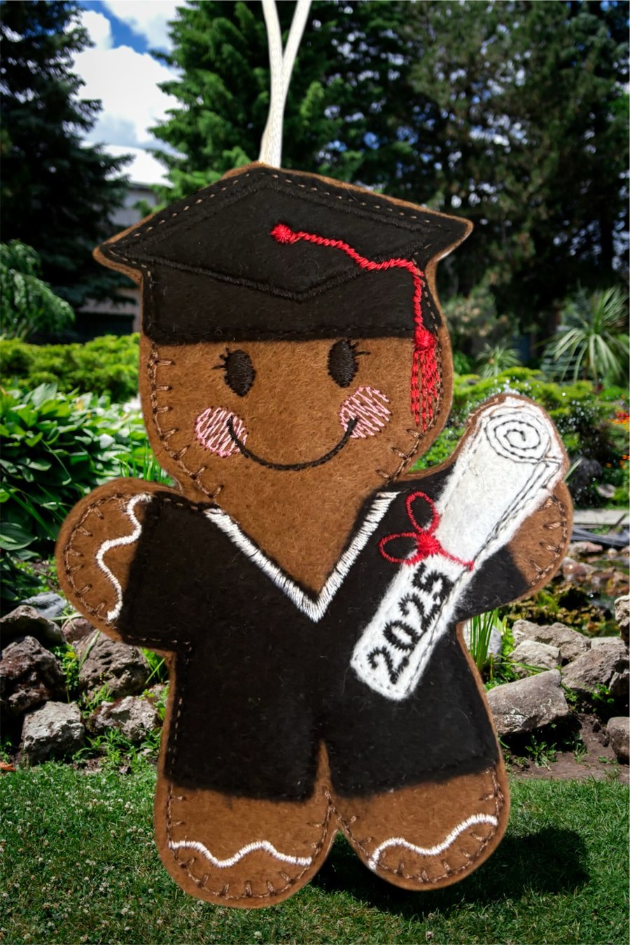 Graduation gingerbread lady Embroidered Hanging Keepsake 