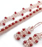 Pink and shimmering peach beaded tennis bracelet and earrings set