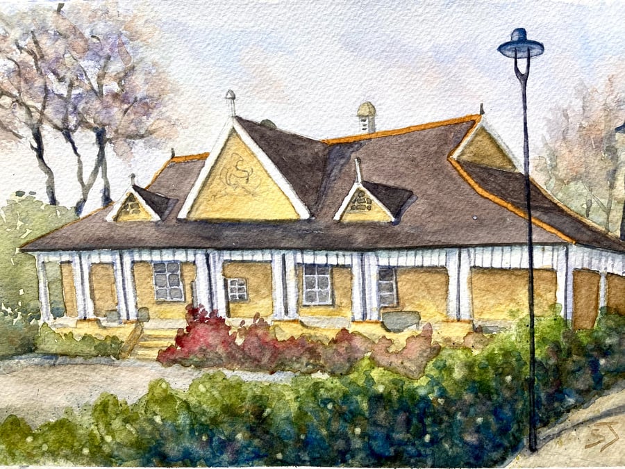 St Annes on Sea The Pavilions Cafe Lancashire watercolour painting  