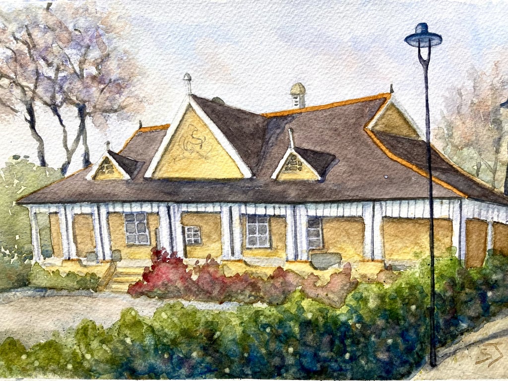St Annes on Sea The Pavilions Cafe Lancashire watercolour painting  