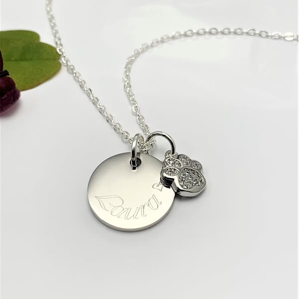 Personalised Necklace with Name Dog Paw Birthday Christmas Keepsake Gift