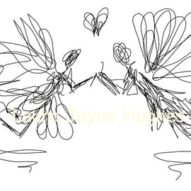 'Lovers' Scribble Fairies Collection, A4 print