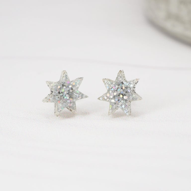 Titanium ear wire - Holographic glitter acrylic small star stud earrings