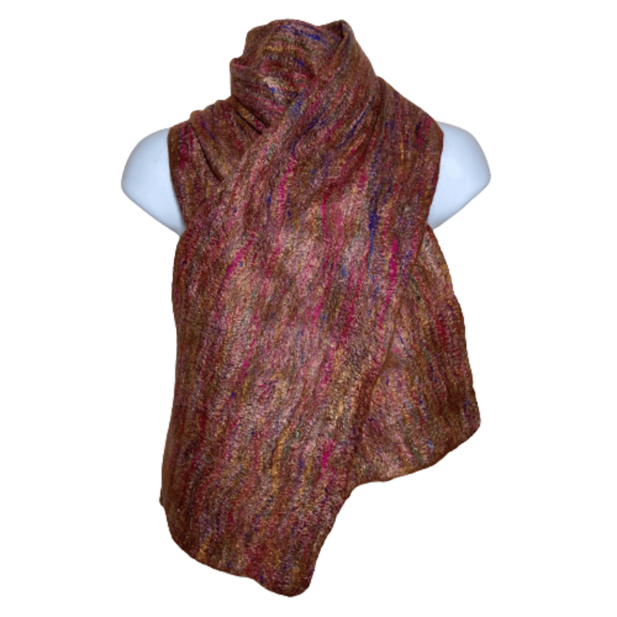 Merino wool and silk scarf in hazelnut