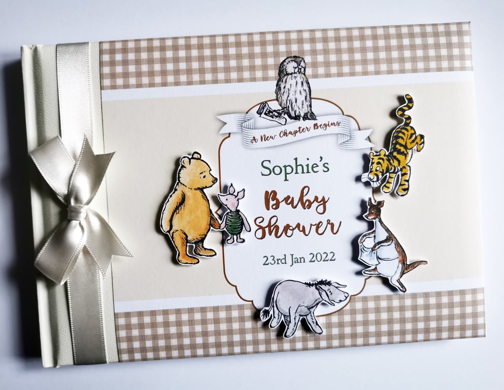 Classic Winnie the pooh unisex baby shower guest book, winnie birthday book