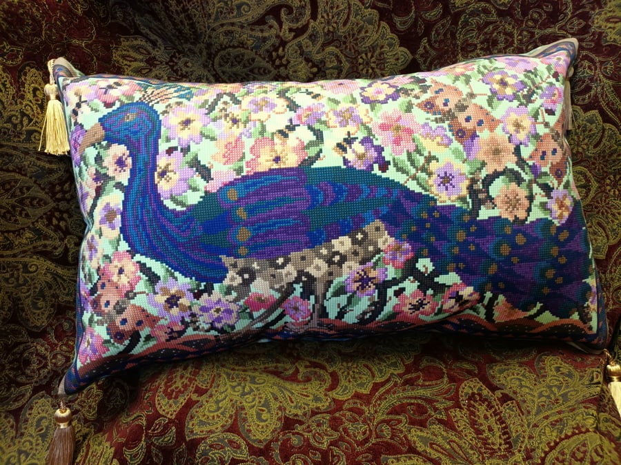 Peacock's Garden Velvet Cushion,  Tapestry Style, Bedroom, Lounge, Wedding Gift