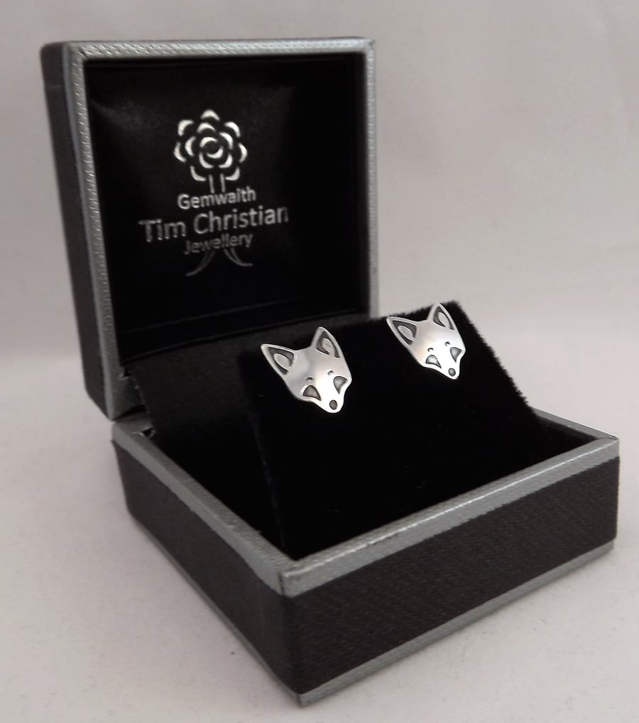 Fox Stud Earrings (Design 2), Silver Animal Jewellery, Gift for Wildlife Lover