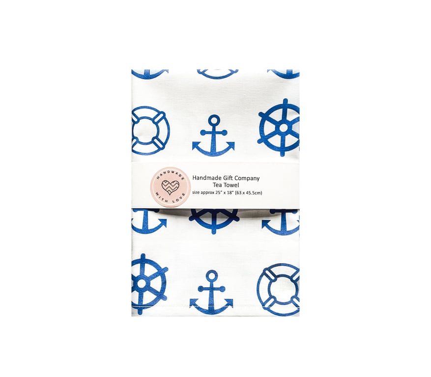 Fabric Handmade Pretty Cotton Tea Towel with a Nautical Design