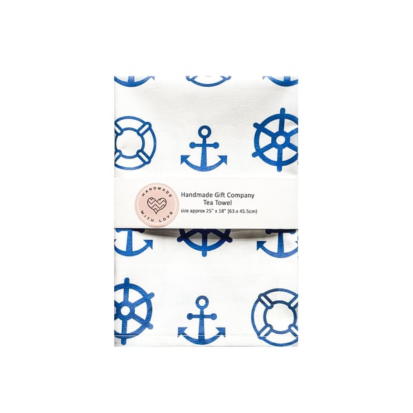 Fabric Handmade Pretty Cotton Tea Towel with a Nautical Design