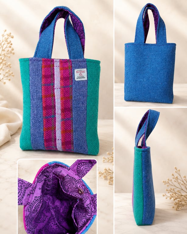 Harris Tweed bespoke one of kind patchwork tote bag