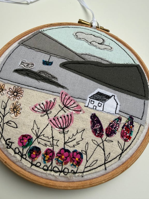 Scottish loch Free Motion Embroidery Art