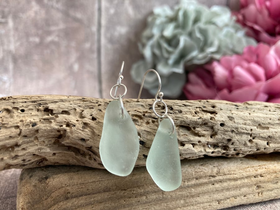 Aqua Sea Glass Drop Earrings