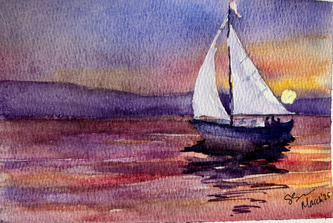 Small Boat into the sunset