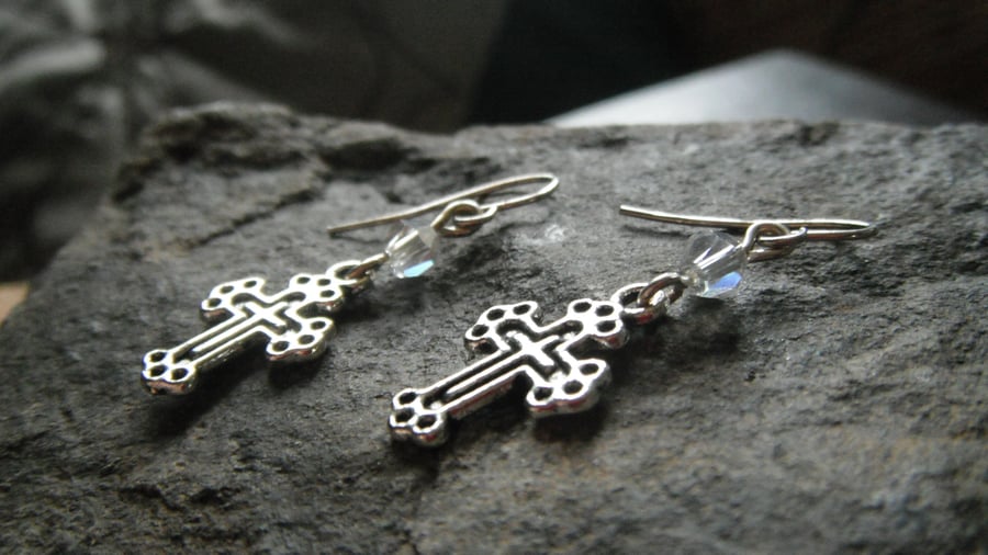 Crystaled Cross Earrings