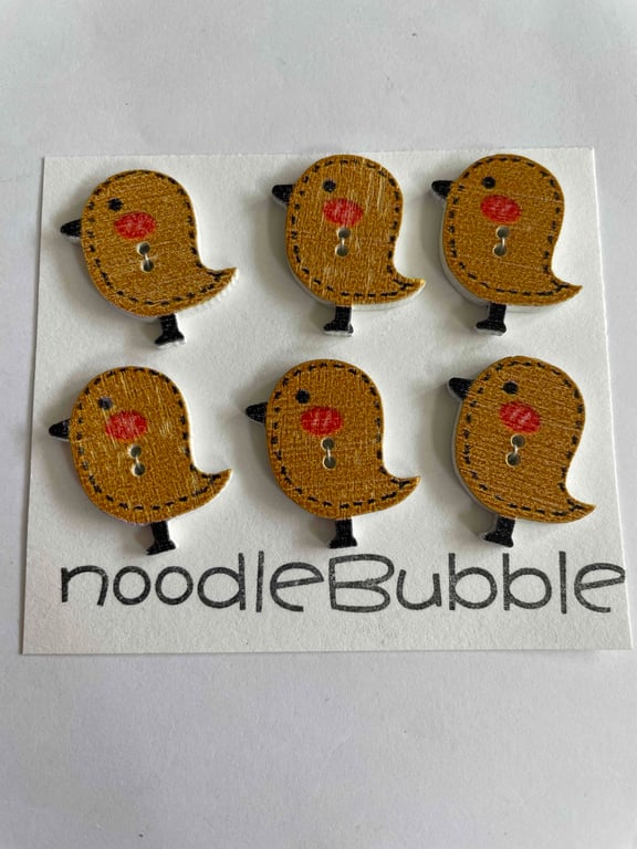 6 Little Bird Buttons - mustard