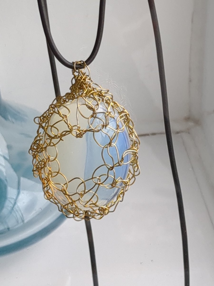 Opalite crocheted wire pendant