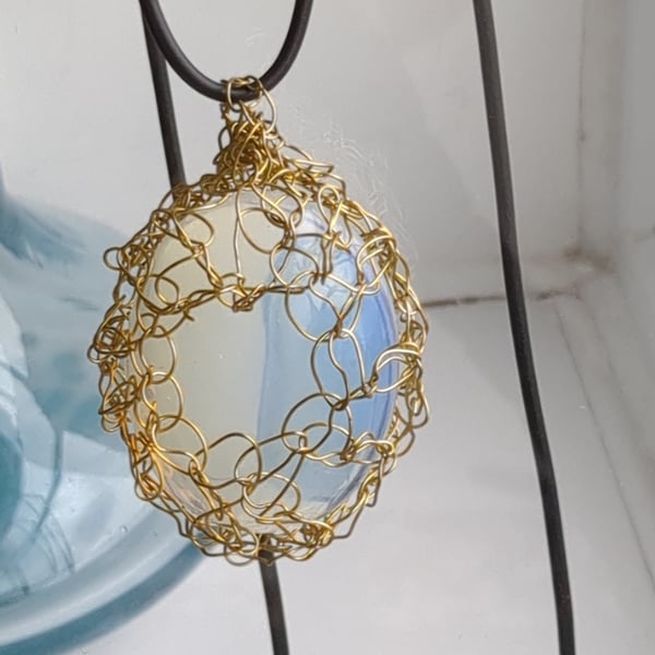 Opalite crocheted wire pendant