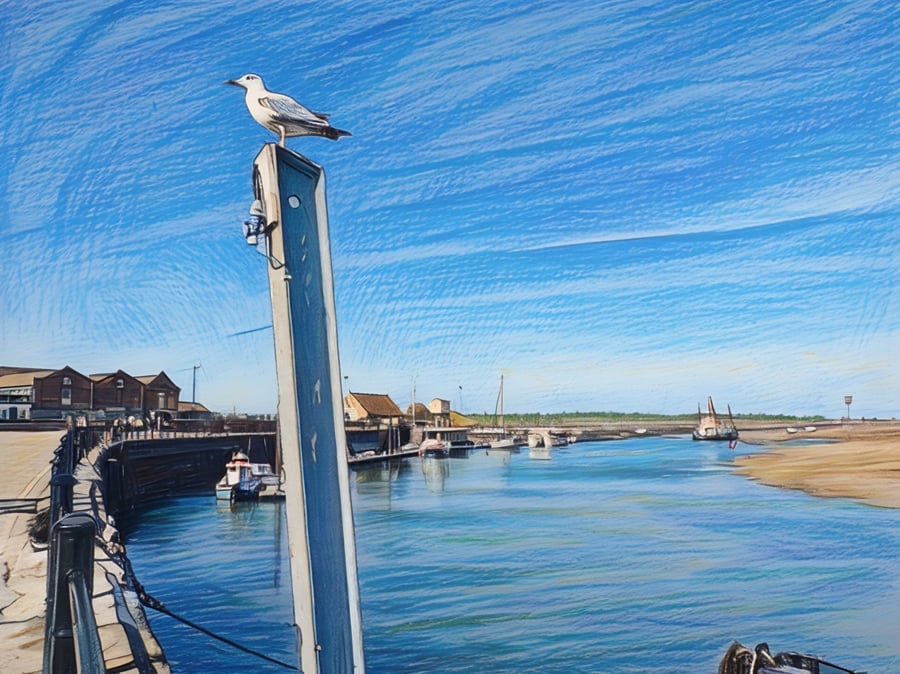 Gull & Harbour Wells-Next-Sea Norfolk Greeting Card A5 