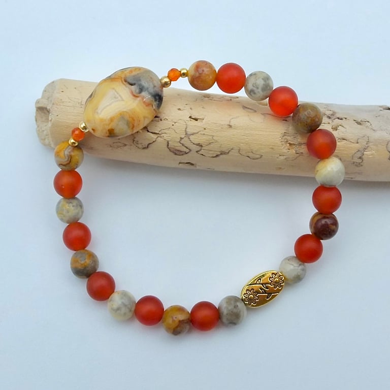 Crazy Lace Agate & Carnelian Bracelet, Birthday, Anniversary, Gifts For Her