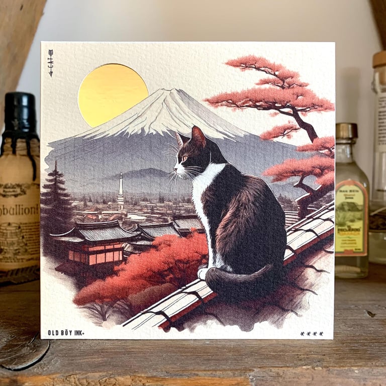 Handmade Japanese Cat Birthday Greetings Card