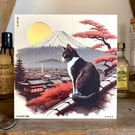 Handmade Japanese Cat Birthday Greetings Card