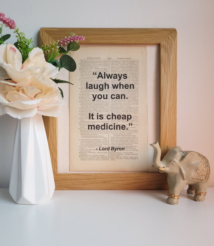 Unframed 1800s Dictionary Page Quote Print - Lord Byron - Print Only