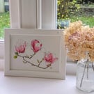 Pink magnolia branch, framed original watercolour painting 