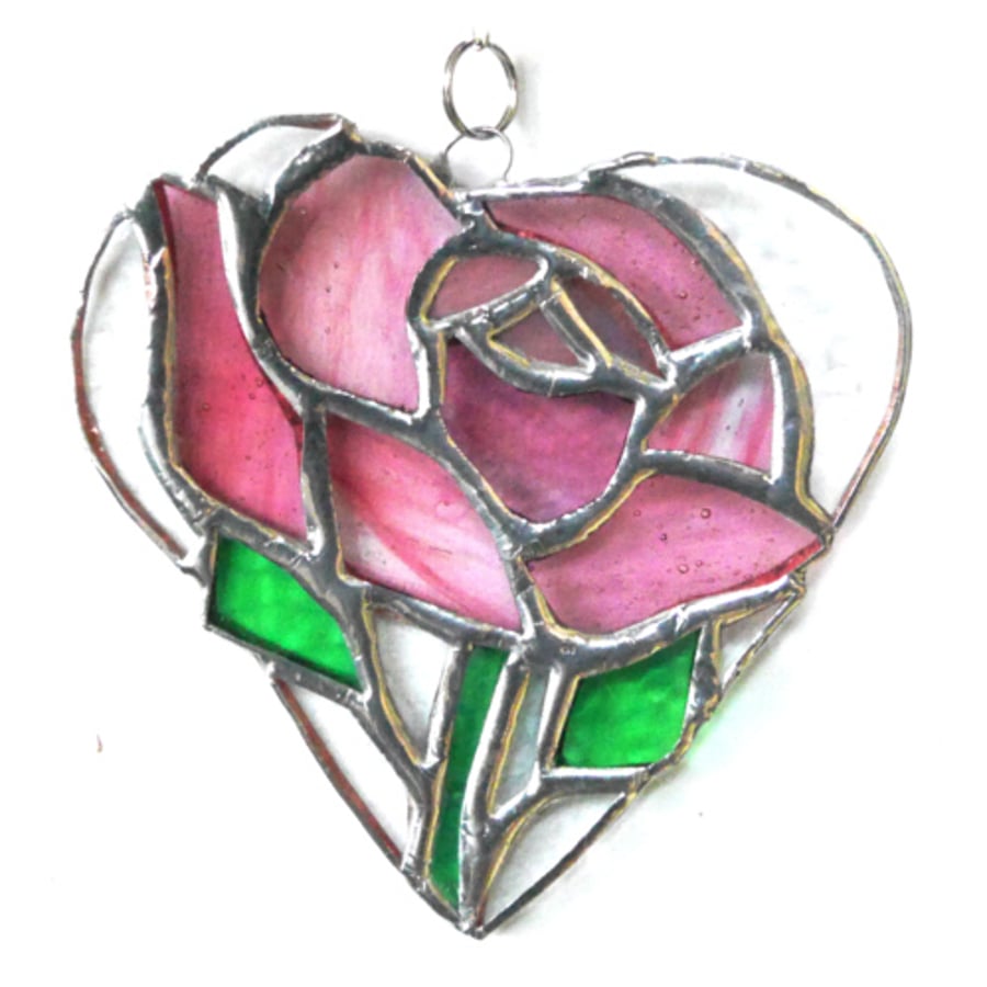 Pink Rose Heart Suncatcher Stained Glass 036