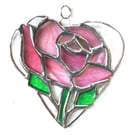 Pink Rose Heart Suncatcher Stained Glass 036