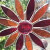Stained Glass Daisy Suncatcher Handmade Hanging Decoration - Red and Orange 