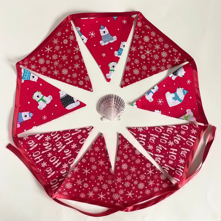 Christmas Polar Bear bunting - large - reversible 