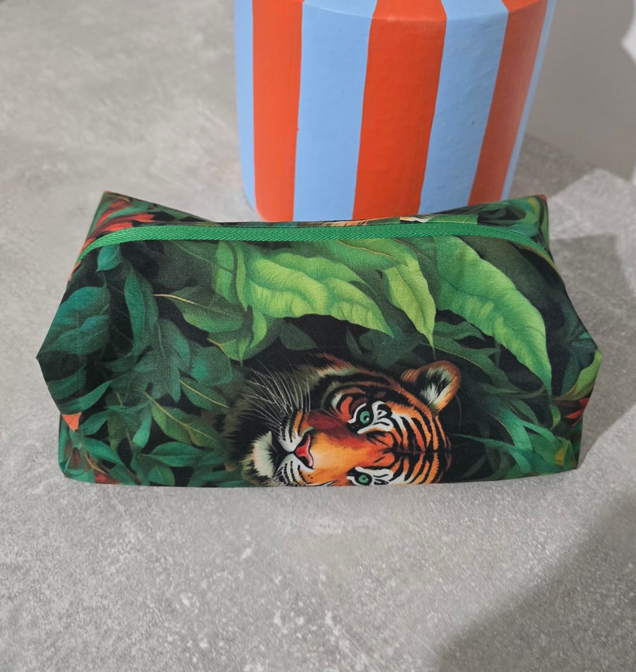 Handmade large tiger print wash bag