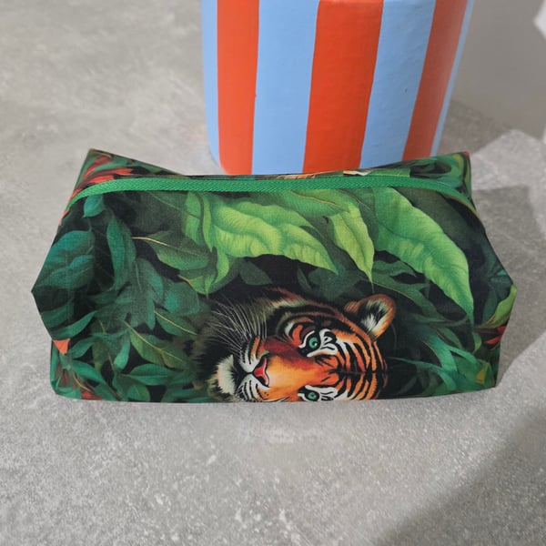 Handmade large tiger print wash bag