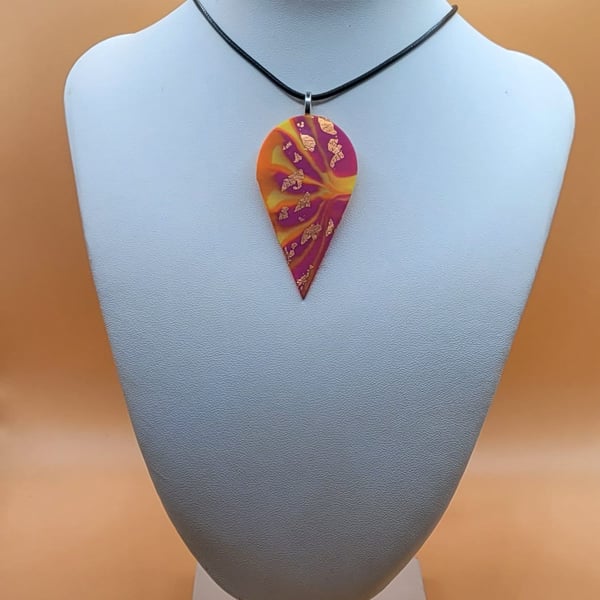 Bold Teardrop Polymer Clay Necklace, Artisan Statement Pendant, Colourful Jewell