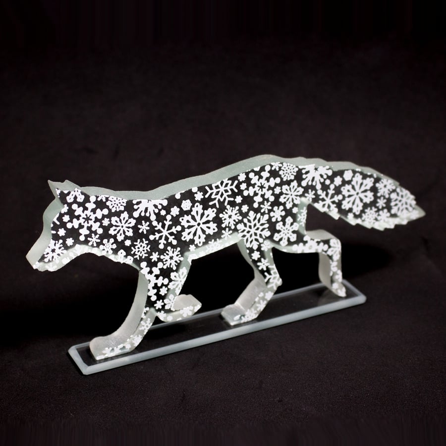 Arctic Fox Glass Sculpture