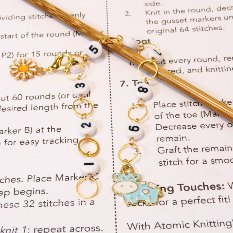 Row Counter Chain with White Number Beads, Enamel Blue Cow and Daisy