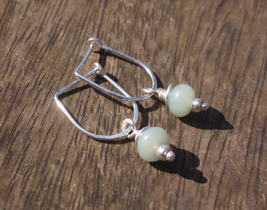 silver dangle earrings with amazonite rondelles, handmade silver jewellery