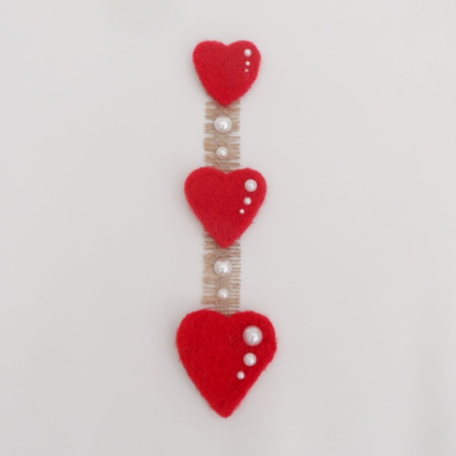 Needle Felted Hanging Hearts with pearl bead detail