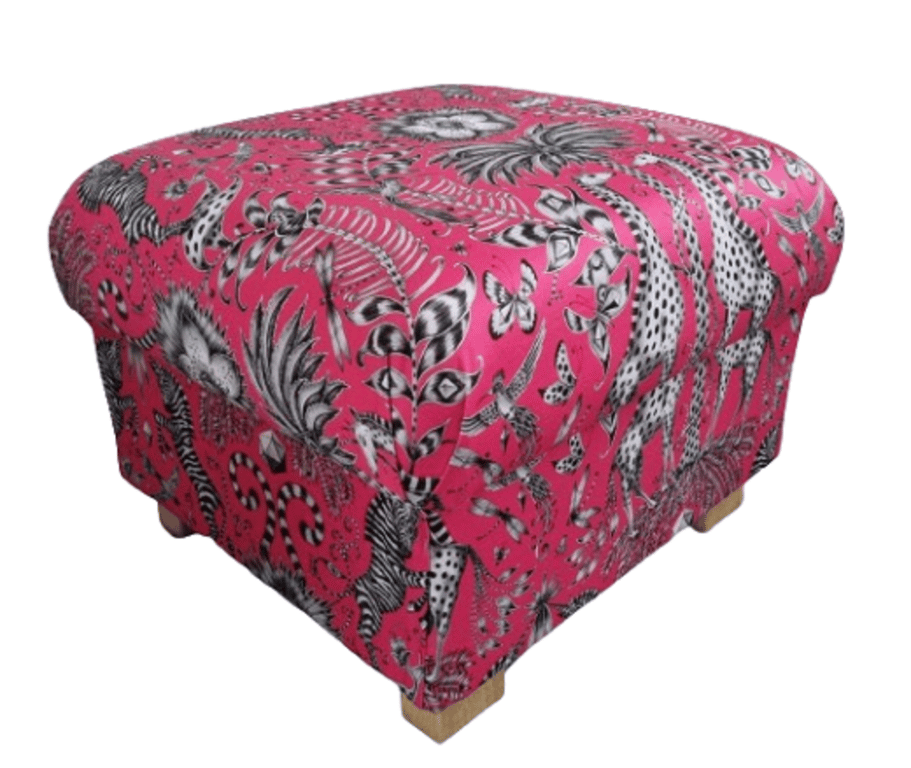 Emma Shipley Kruger Magenta Pink Fabric Storage Footstool Pouffe Zebras Animals