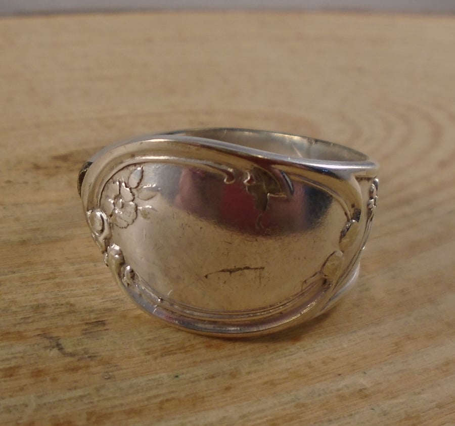 Upcycled Silver Plated Flower Spoon Handle Ring SPR052106