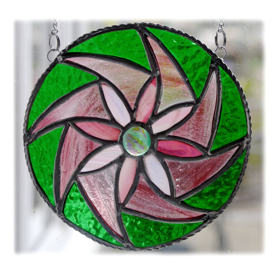 Floral Swirl Stained Glass Suncatcher Handmade 002