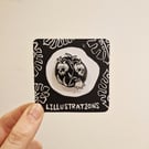 Lily of the Valley Skull Lino Printed Pin Badge